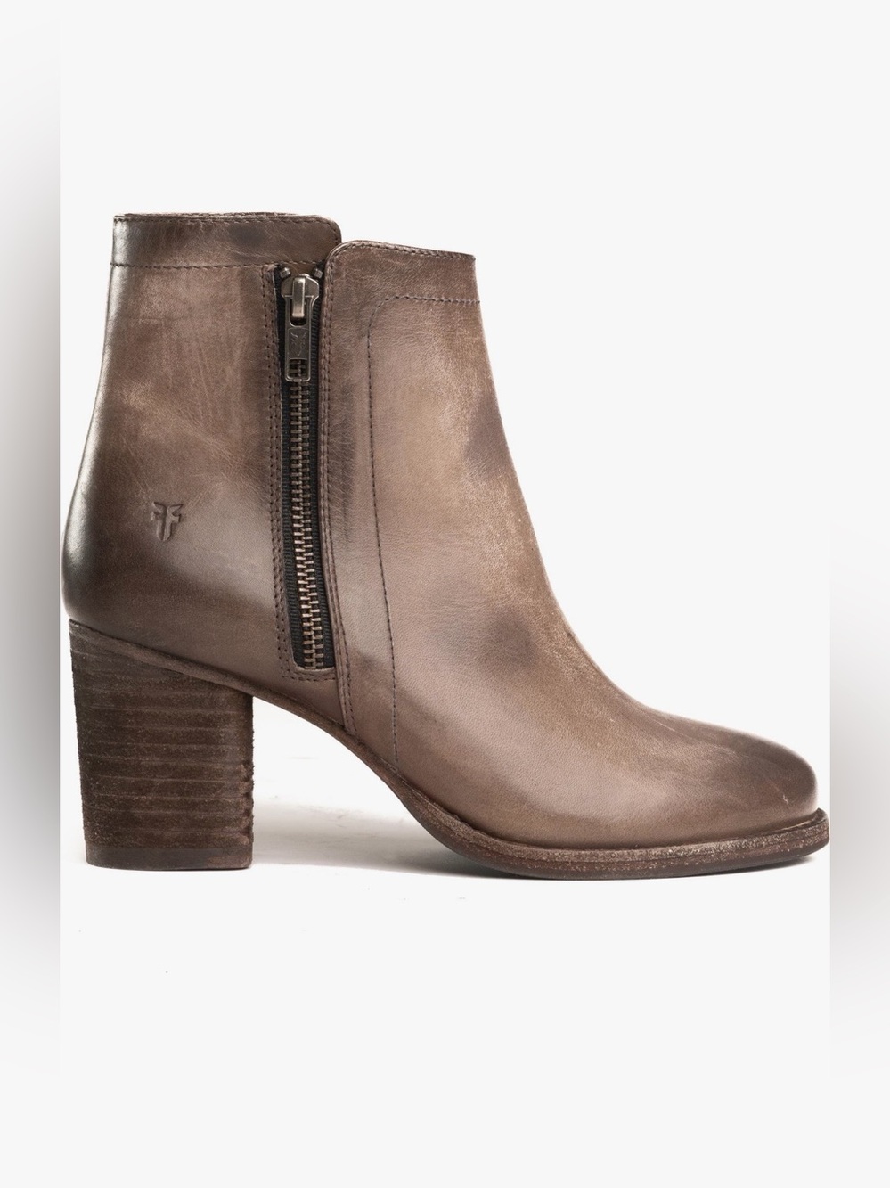 Frye Addie Double Zip Leather Booties, Size 7.5